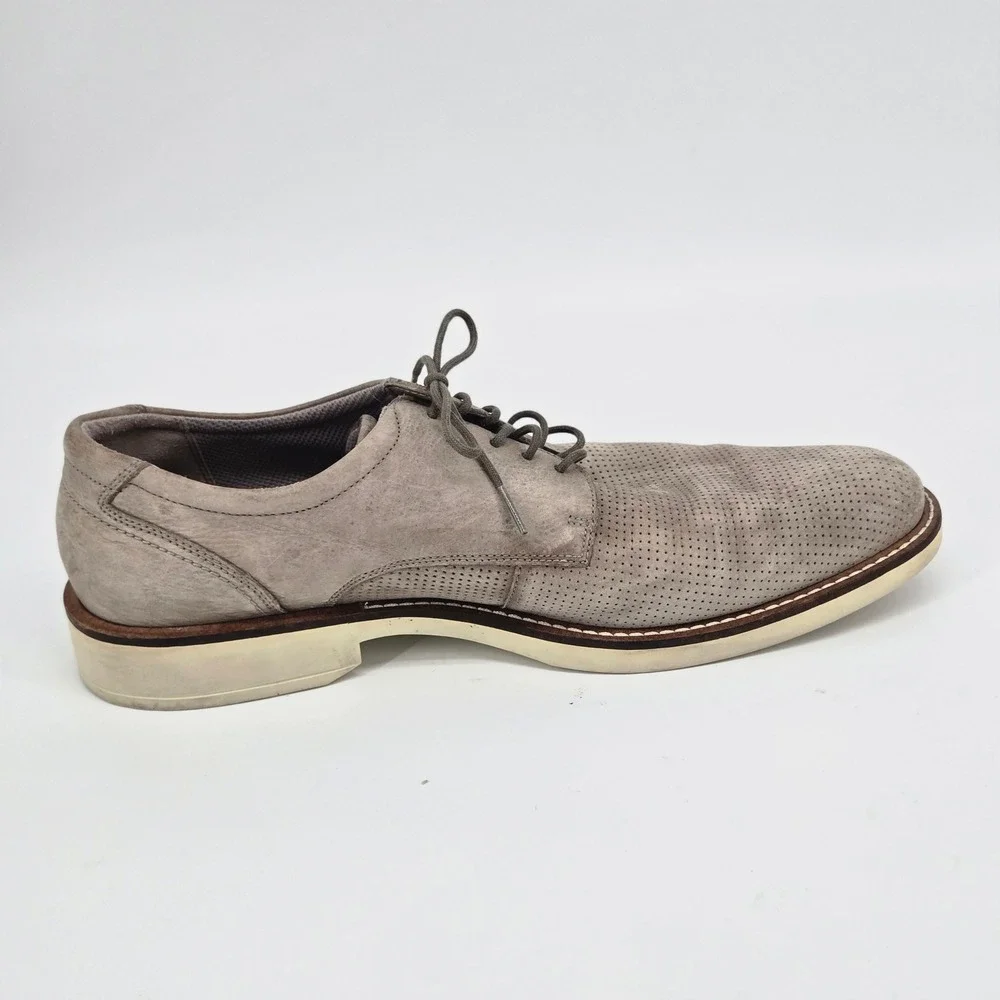 Ecco Melbourne Perforated Grey Nubuck Leather Derby Dress Shoes Men 45 US 11 GUC
